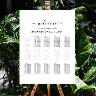 Black & White Classic Script Wedding Seating Chart Foam Board