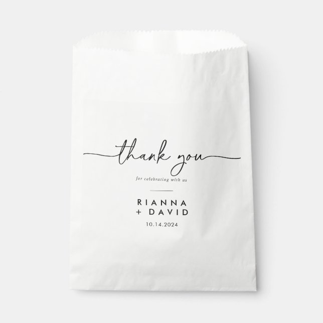 Black White Classic Thank You Wedding Favor Bag (Front)