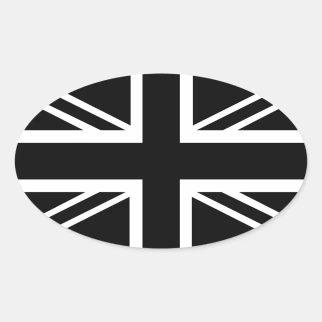 BLack & White Classic Union Jack British(UK) Flag Oval Sticker | Zazzle