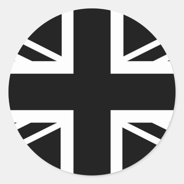 BLack & White Classic Union Jack British(UK) Flag Round Sticker (Front)