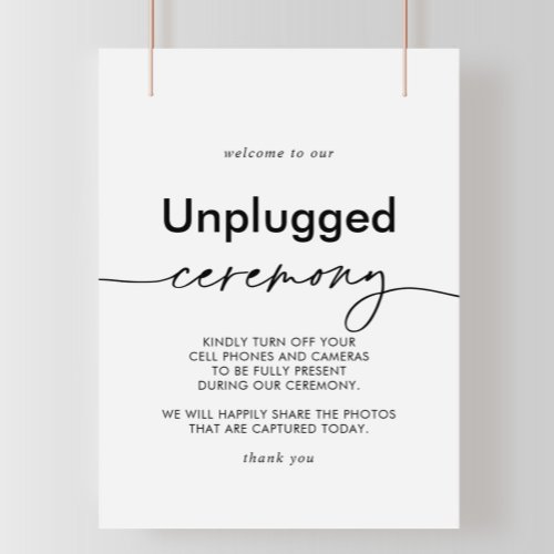 Black White Classic Unplugged Ceremony Sign