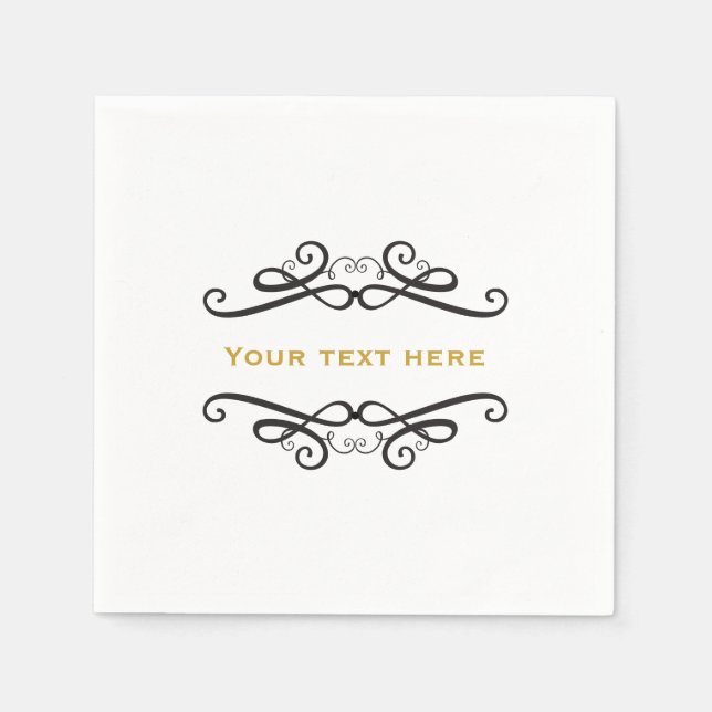 Black & White Classic Vintage Wedding Engagement Paper Napkins (Front)