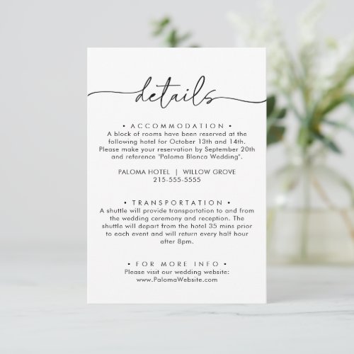 Black White Classic Wedding Details Enclosure Card