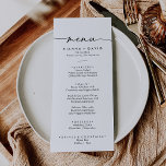 Black White Classic Wedding Dinner Menu<br><div class="desc">This black white classic wedding dinner menu card is perfect for a modern wedding. The simple and elegant design features classic and fancy script typography in black and white.

This menu can be used for a wedding reception,  rehearsal dinner,  bridal shower or any event.</div>