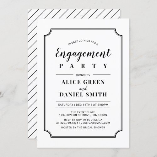 Black  White  Classic Wedding Engagement Party Invitation