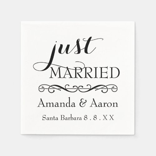 Black White Classic Wedding Just Married Napkins