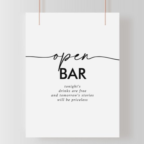 Black White Classic Wedding Open Bar Sign