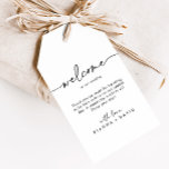 Black White Classic Wedding Welcome Gift Tags<br><div class="desc">These black white classic wedding welcome gift tags are perfect for a modern wedding. The simple and elegant design features classic and fancy script typography in black and white. 

These tags are perfect for hotel guest welcome bags and destination weddings.</div>
