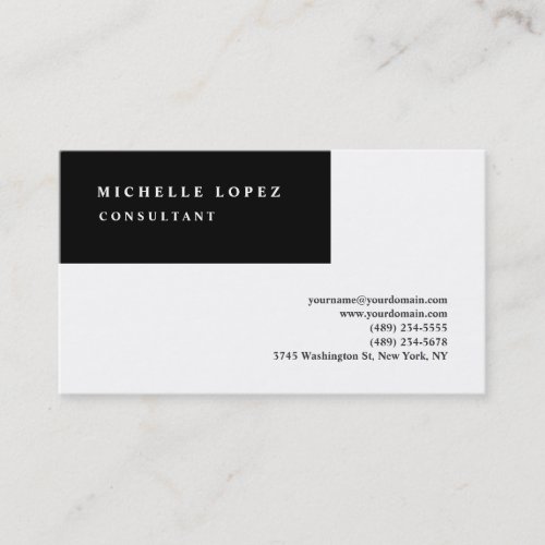 Black  White Classical Elegant Plain Professional Business Card