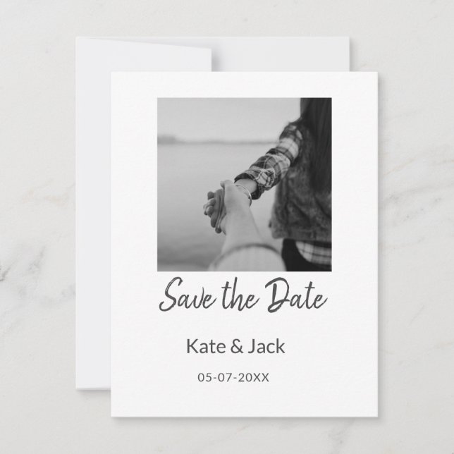 BLACK WHITE CLASSICsave the date add QR name date  Note Card (Front)