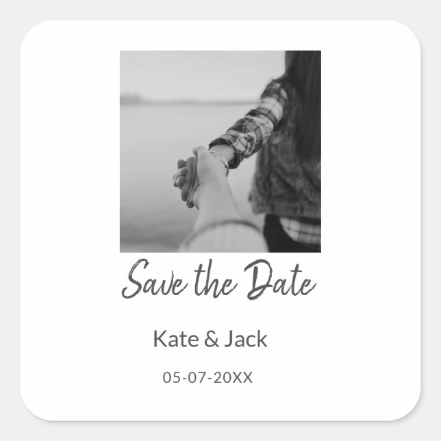BLACK WHITE CLASSICsave the date add QR name date  Square Sticker (Front)