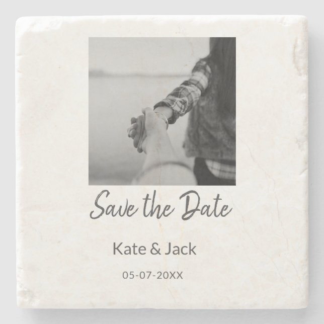 BLACK WHITE CLASSICsave the date add QR name date  Stone Coaster (Front)