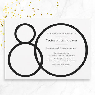 Black White Classy Custom Minimalist 80th Birthday Invitation