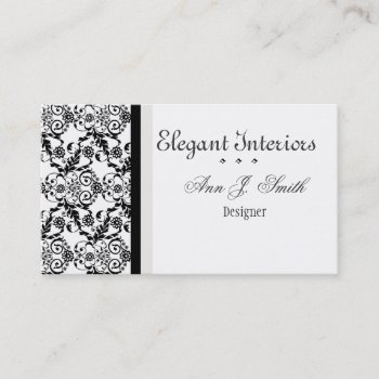 Black White Classy Elegant Damask Floral Business Card by 911business at Zazzle