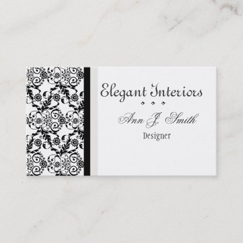 Black and White Classy   Elegant Damask Floral Business Card