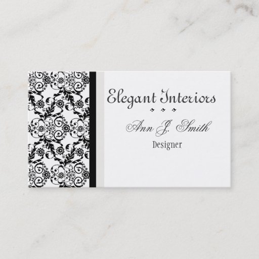 Customizable Black and White Classy   Elegant Damask Floral Business Card