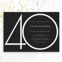 Black White Classy Modern Minimalist 40th Birthday