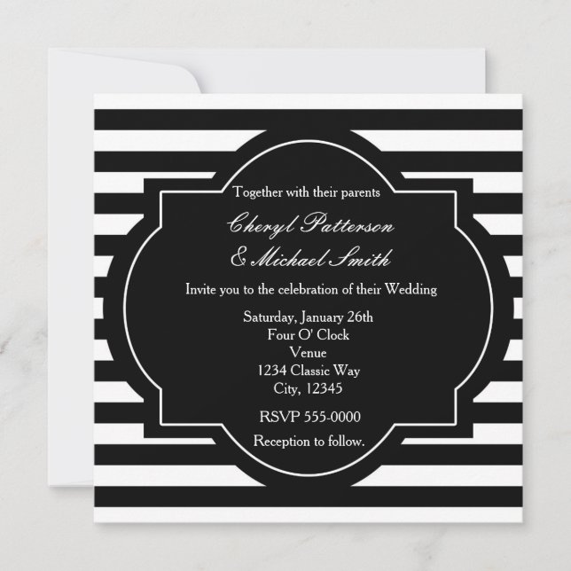 Black & White Classy Striped Party Invitation (Front)