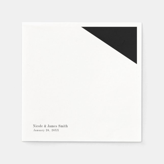 Black & White Classy Triangle Wedding Reception Paper Napkins (Front)