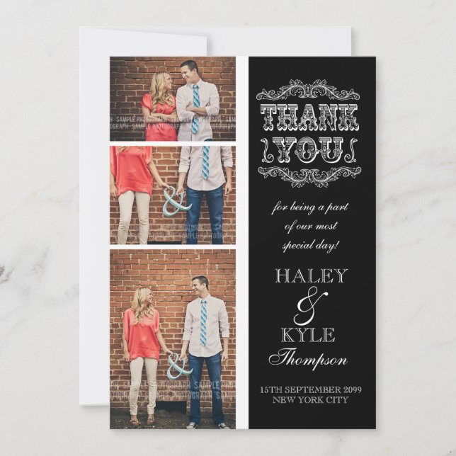 Black & White Classy Wedding Thank You Photo Cards (Front)