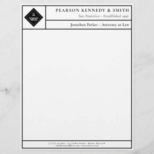 Black White Clean Lines Minimalist Your Logo Letterhead