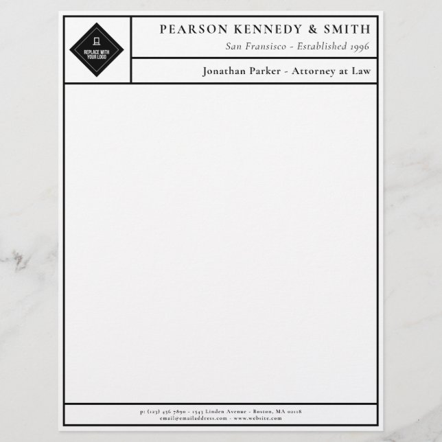Black White Clean Lines Minimalist Your Logo Letterhead (Front)