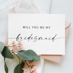 Black & White Clean Minimalist Bridesmaid Proposal Postcard