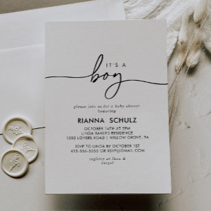 Black White Clear It's A Boy Baby Shower Invitation