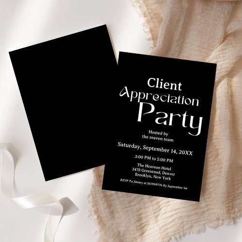 Black  white client appreciation party grateful  invitation