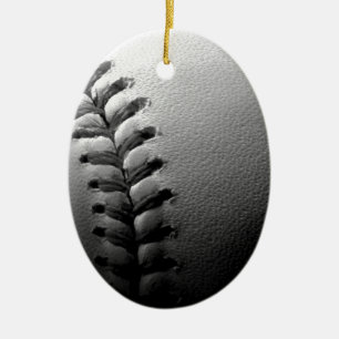 Black & White Close-up Baseball Ceramic Ornament