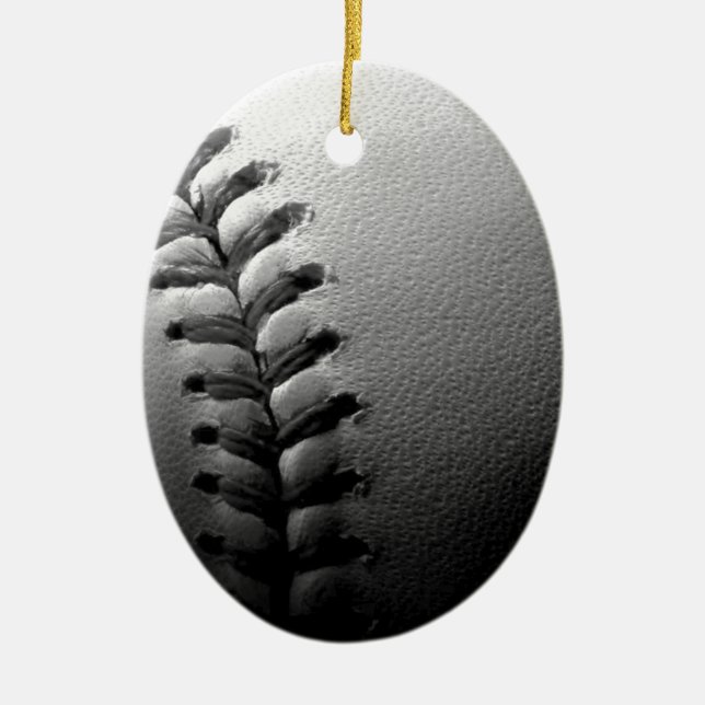 Black & White Close-up Baseball Ceramic Ornament (Front)
