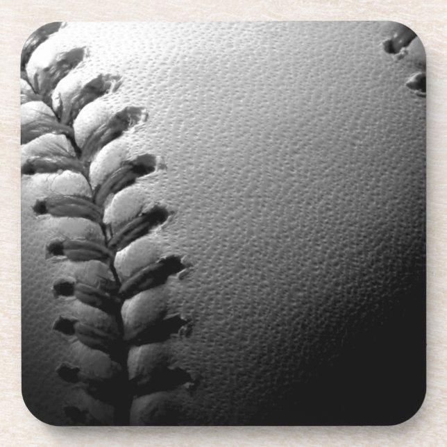 Black & White Close-up Baseball Drink Coaster (Front)