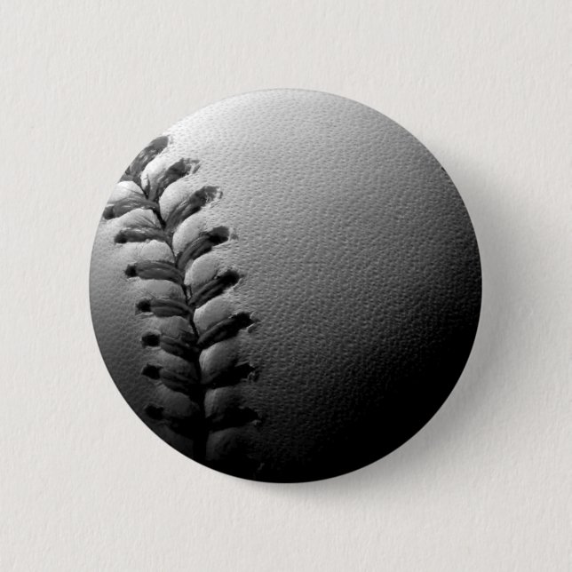 Black & White Close-up Baseball Pinback Button (Front)
