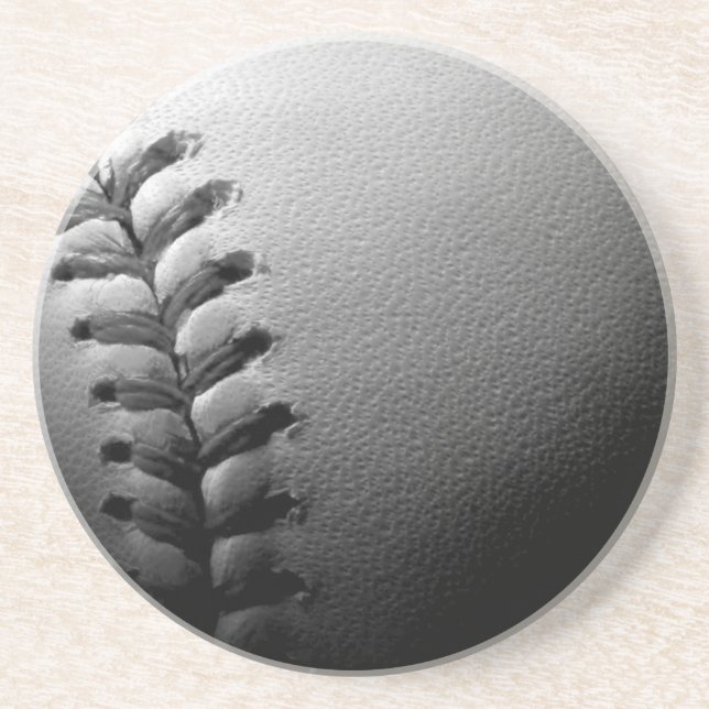 Black & White Close-up Baseball Sandstone Coaster (Front)