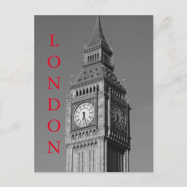 Black White Close up Big Ben Clock Tower London Postcard (Front)