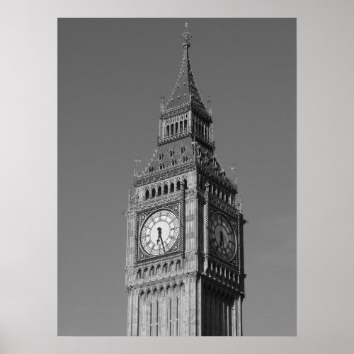 Black White Close up Big Ben Clock Tower London Poster