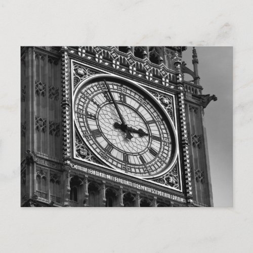 Black White Close up Big Ben Clock Tower Postcard