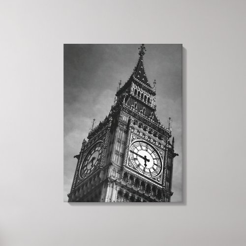 Black  White Close up Big Ben London Travel Canvas Print