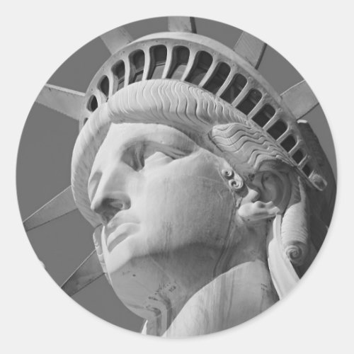 Black  White Close_up Statue of Liberty Classic Round Sticker