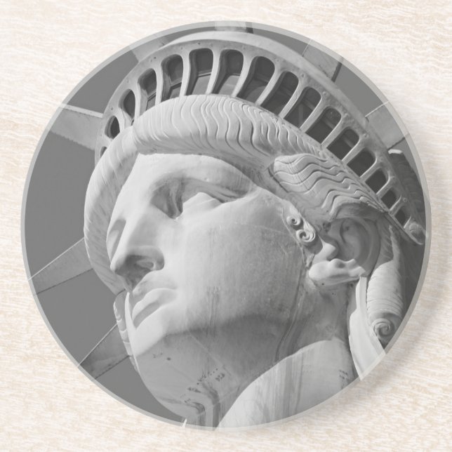 Black & White Close-up Statue of Liberty Drink Coaster (Front)