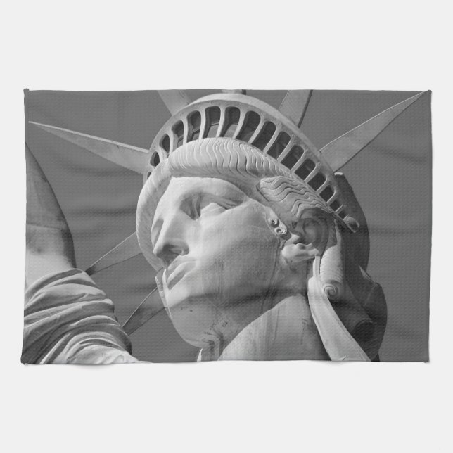 Black & White Close-up Statue of Liberty Kitchen Towel (Horizontal)