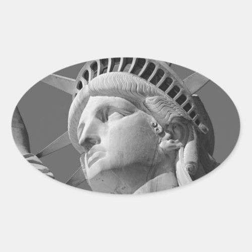 Black  White Close_up Statue of Liberty Oval Sticker