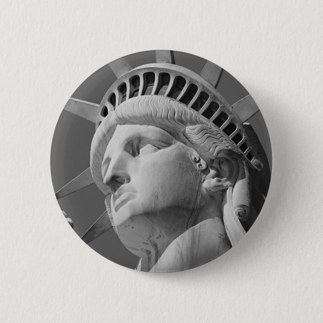 Black & White Close-up Statue of Liberty Pinback Button (Front)