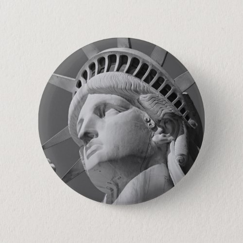 Black  White Close_up Statue of Liberty Pinback Button