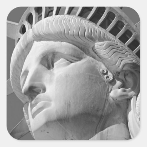 Black  White Close_up Statue of Liberty Square Sticker