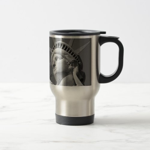 Black  White Close_up Statue of Liberty Travel Mug
