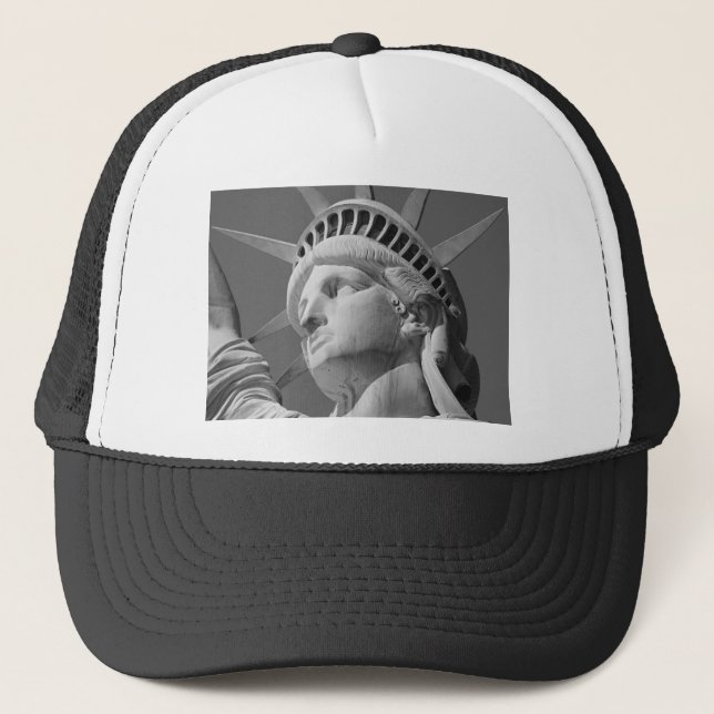 Black & White Close-up Statue of Liberty Trucker Hat (Front)