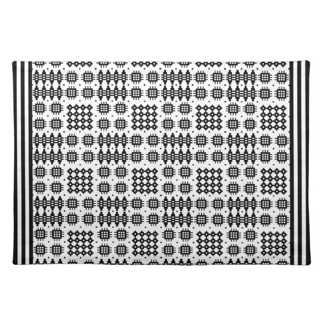 Black White Cloth Placemat: Welsh Tapestry Pattern Placemat (Front)