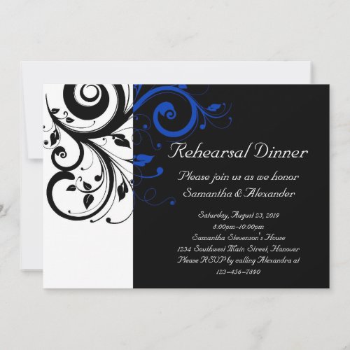 Black/White/Cobalt Blue Bold Swirl Wedding Personalized Announcement