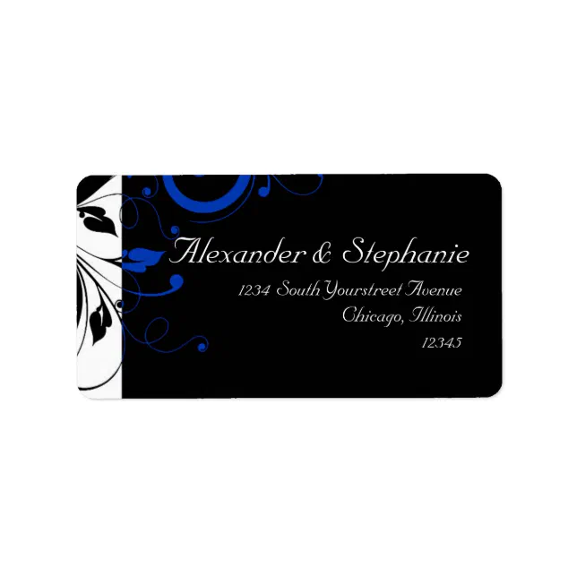 Black/White/Cobalt Blue Bold Swirl Wedding Label | Zazzle